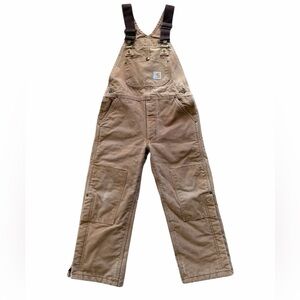 Carhartt Duck Bib Overalls Boys Medium/8 Brown Quilted Lining Workwear Outdoor